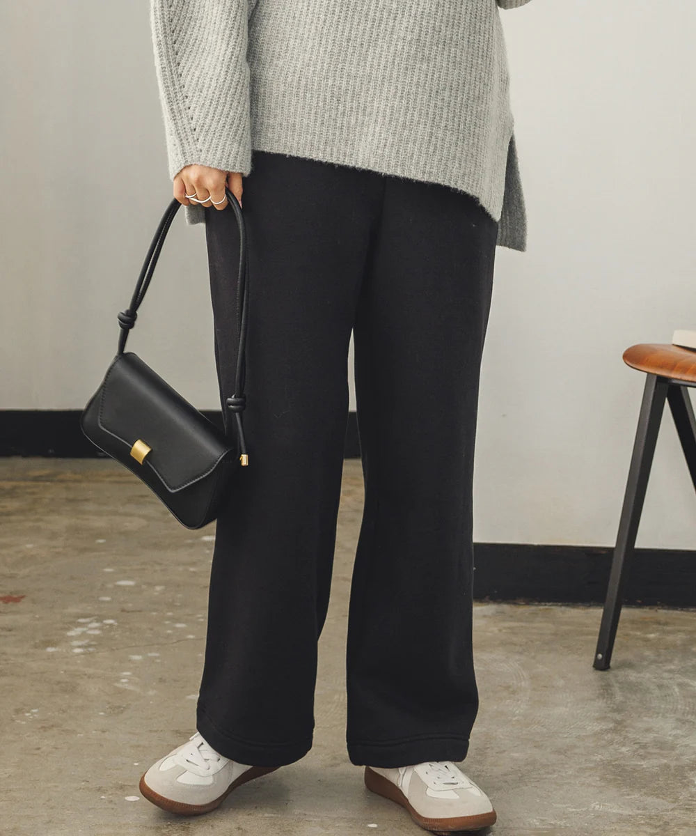 【WFS6716-07】裏シャギーストレートパンツ   -ブラック- ※12/24〜30頃より順次配送予定