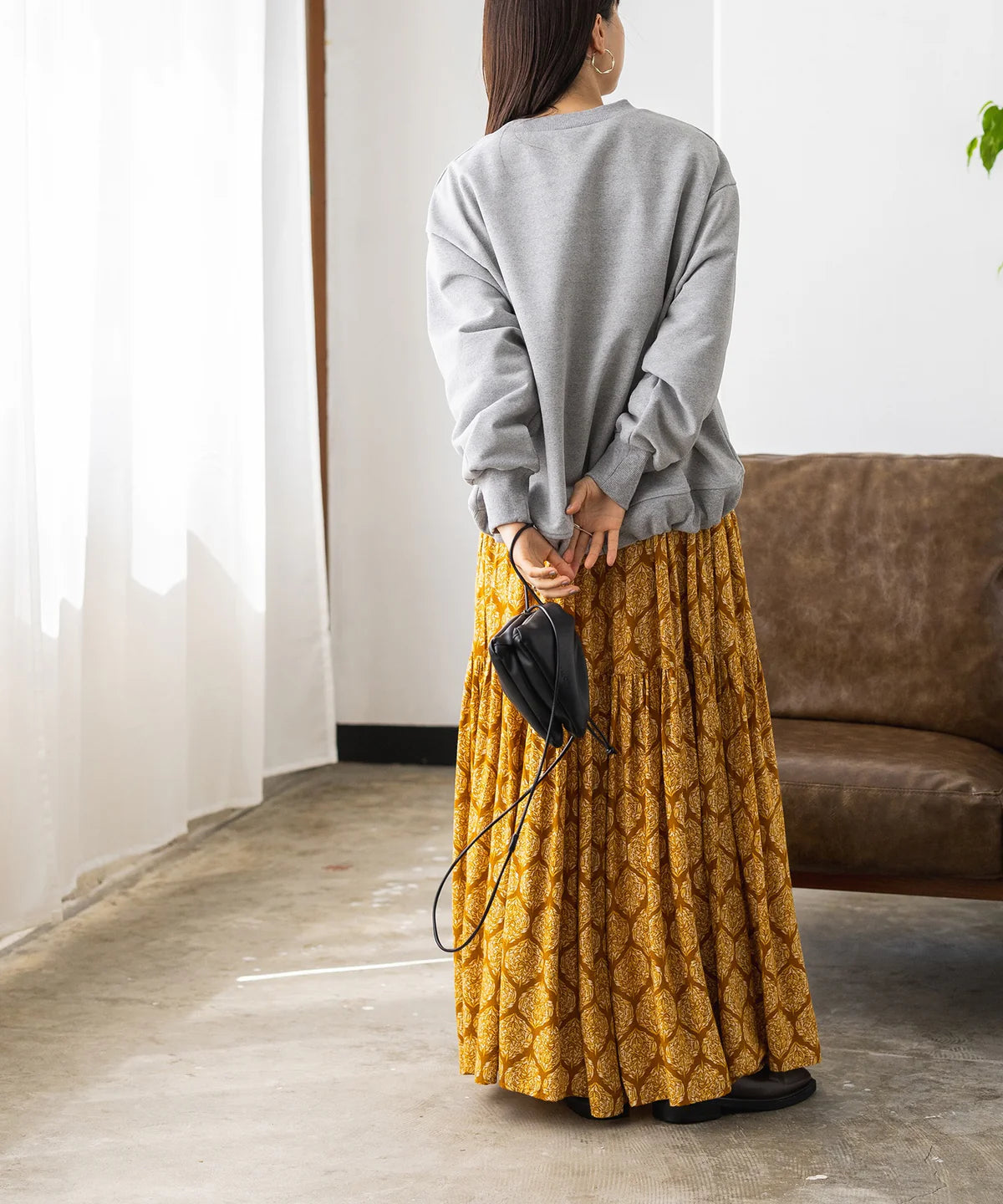 【hunch】レーヨン プリント ティアードワンピース  -ベージュ- ※8/27-9/2より順次配送予定