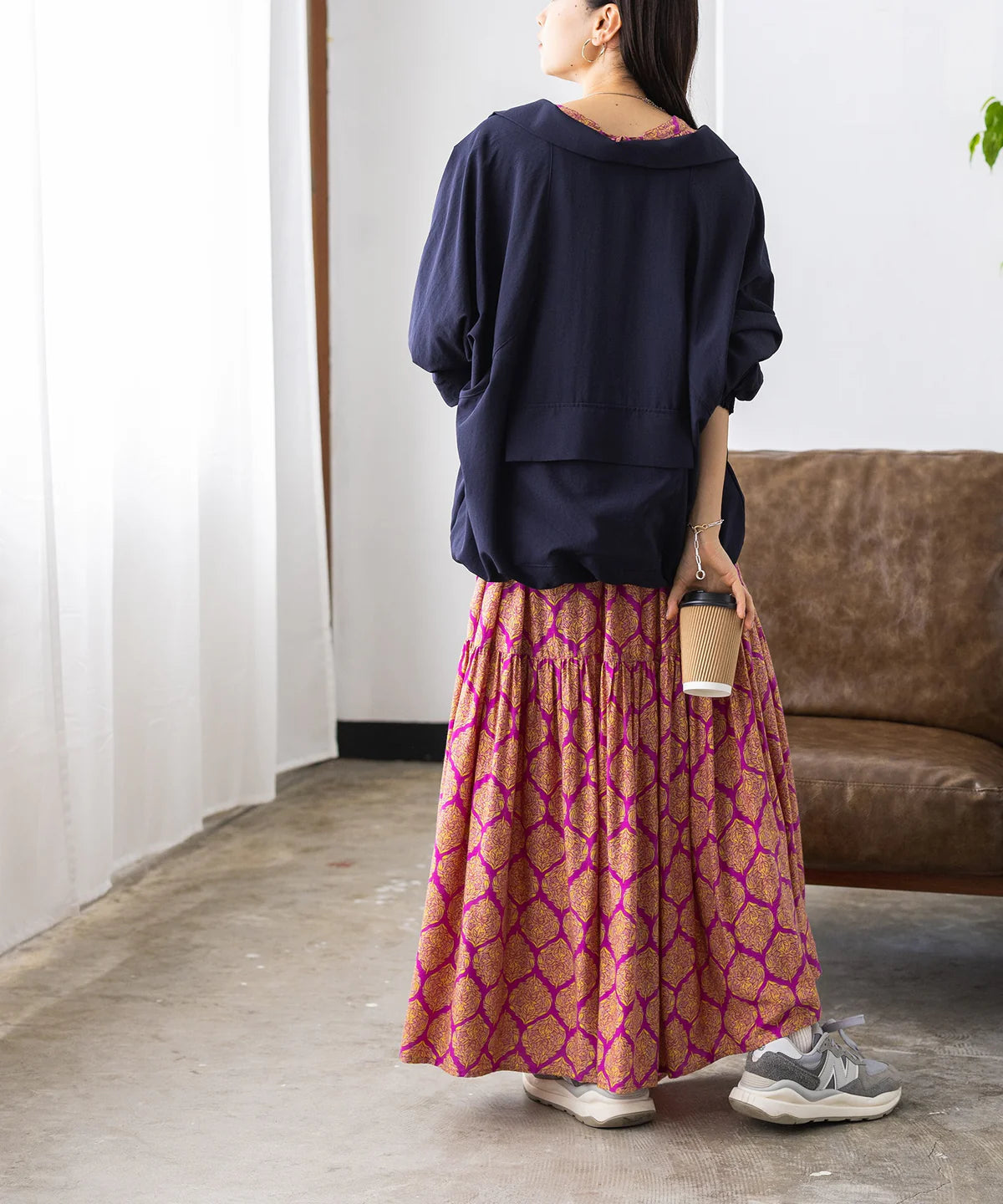 【hunch】レーヨン プリント ティアードワンピース  -パープル系- ※8/27-9/2より順次配送予定