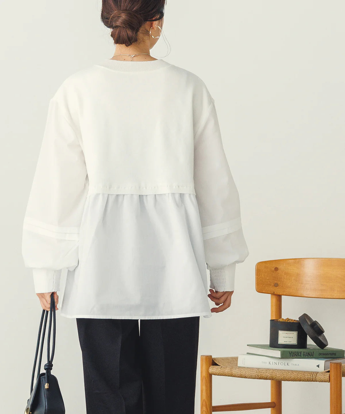 【広告の品🉐】【hunch】やわもちヤーンスリーブタックドッキングニット アイボリー ※1/14~20頃より順次発送予定