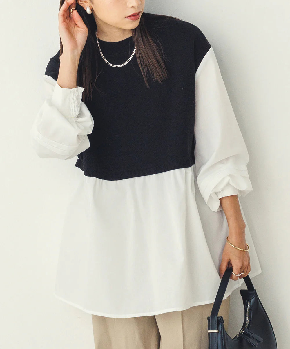 【広告の品🉐】【hunch】やわもちヤーンスリーブタックドッキングニット ブラック ※1/14~20頃より順次配送予定