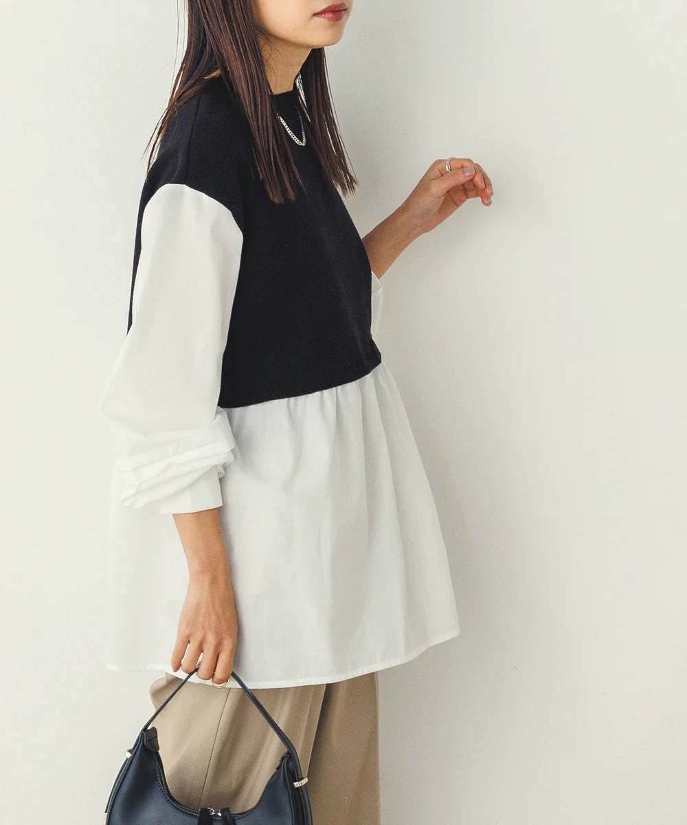 【広告の品🉐】【hunch】やわもちヤーンスリーブタックドッキングニット ブラック ※1/14~20頃より順次配送予定