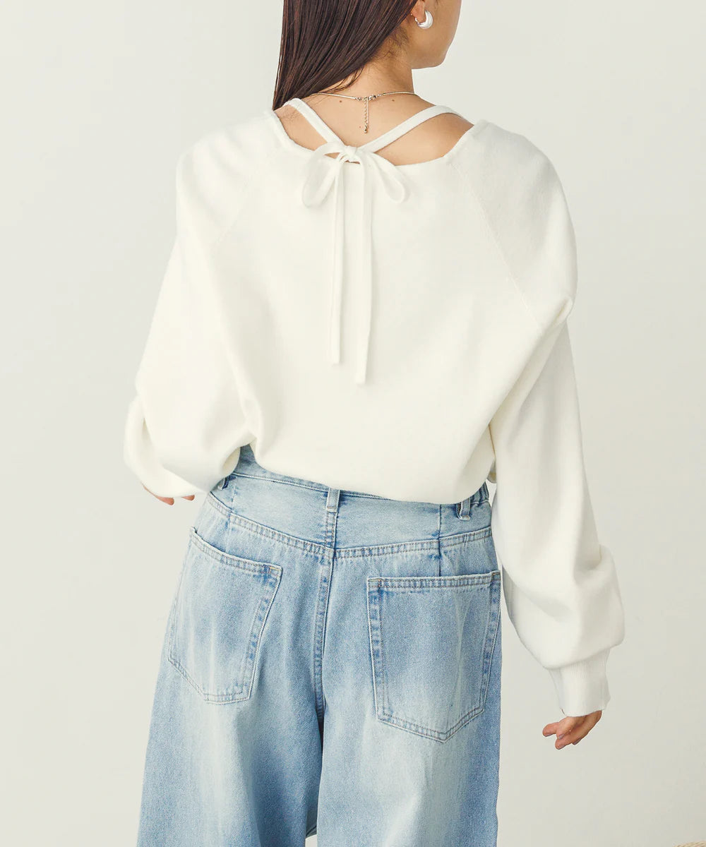 【WVQ6725-01】ホルターネックスクエアニット  -ホワイト- ※12/17〜23頃より順次発送予定