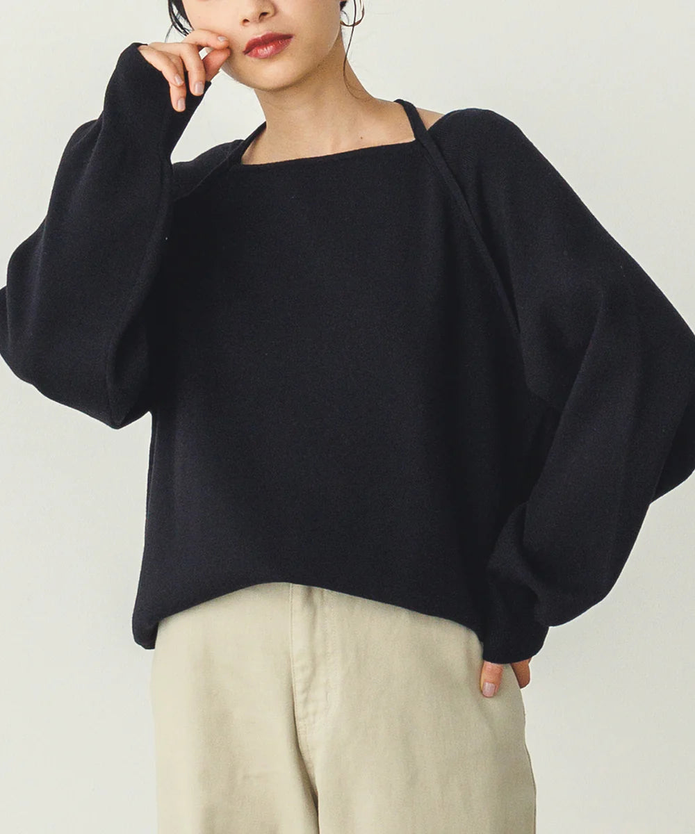 【WVQ6725-07】ホルターネックスクエアニット  -ブラック- ※12/17〜23頃より順次発送予定