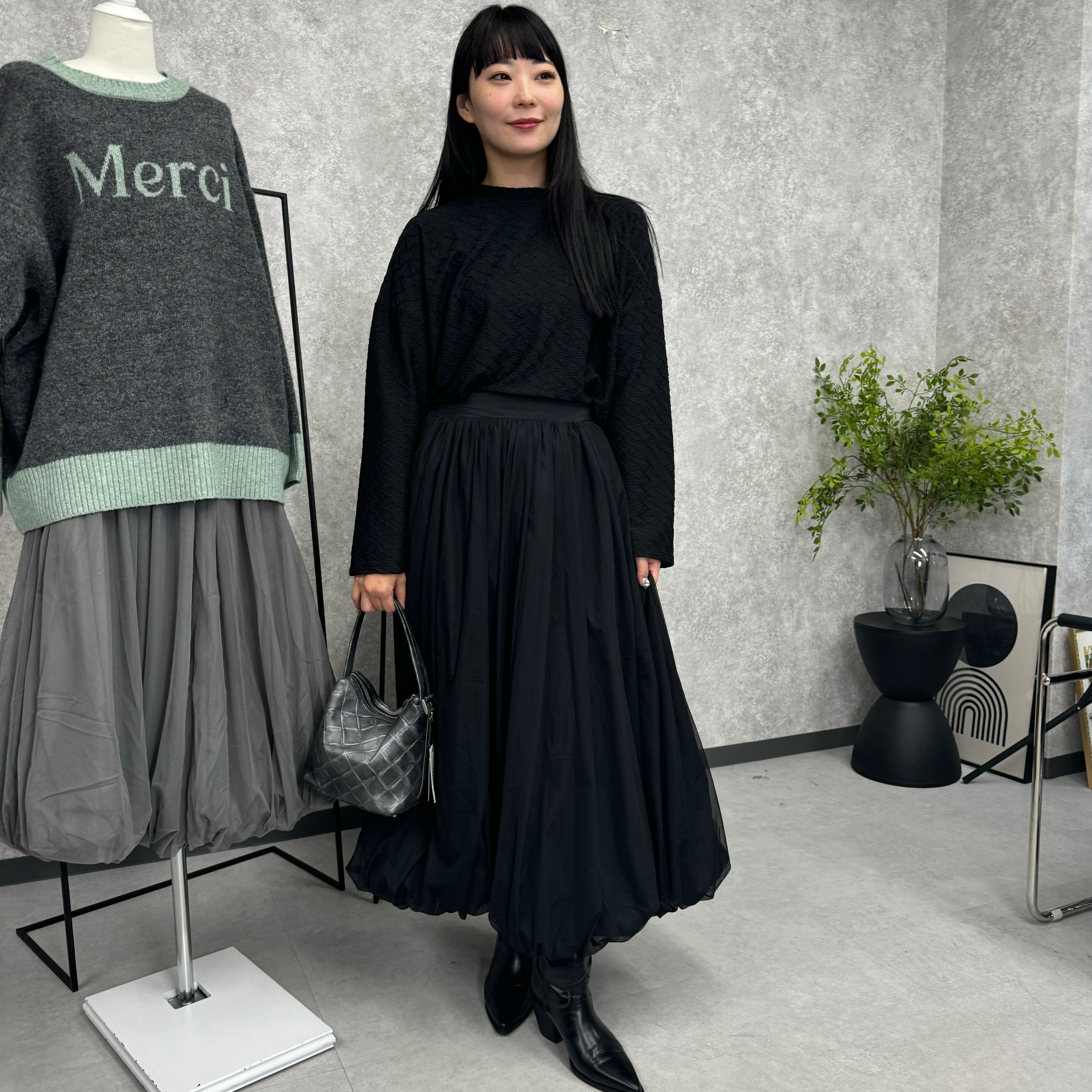 タフタ×チュールバルーンスカート -ブラック-　※4/9〜15迄に順次発送予定