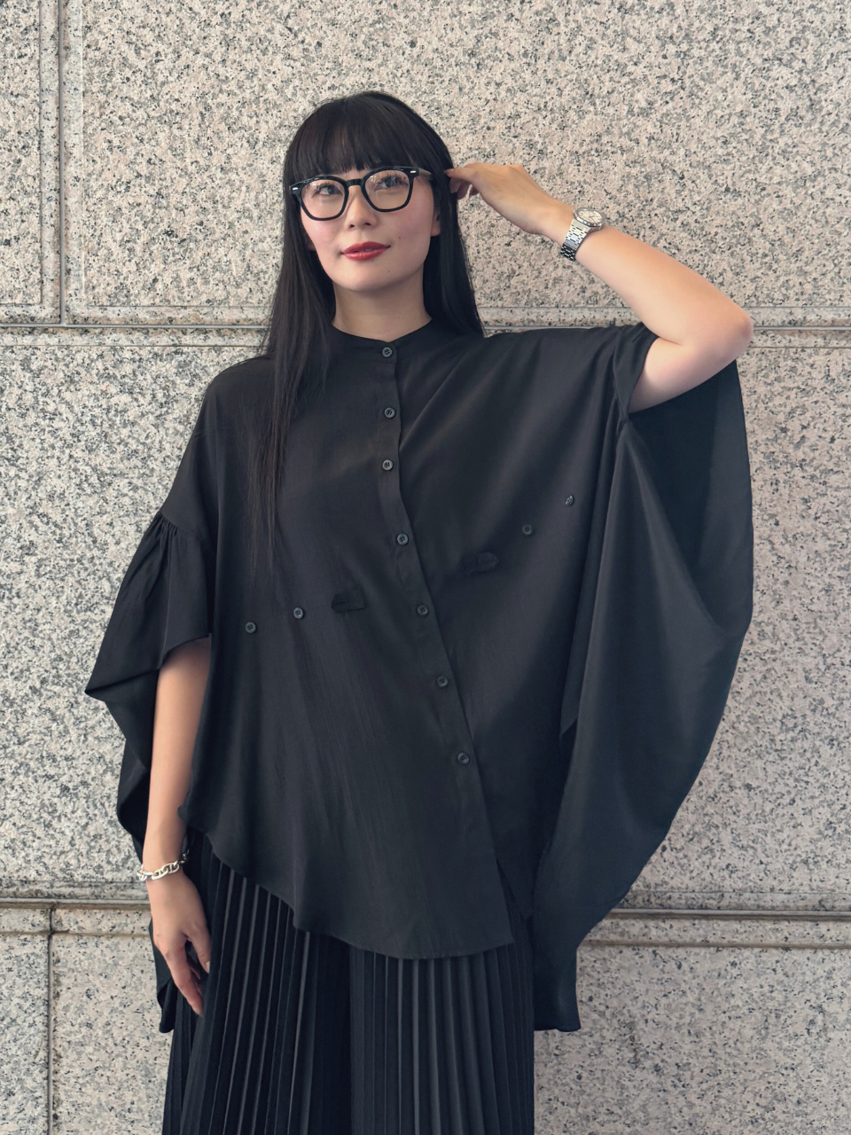 【ASYMM】COCOON FLOW SHIRT -black-
