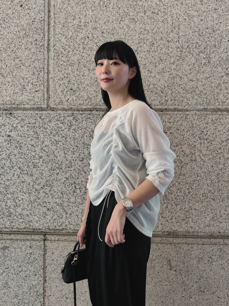 【ASYMM】TWIST LINE MESH TOPS -white-
