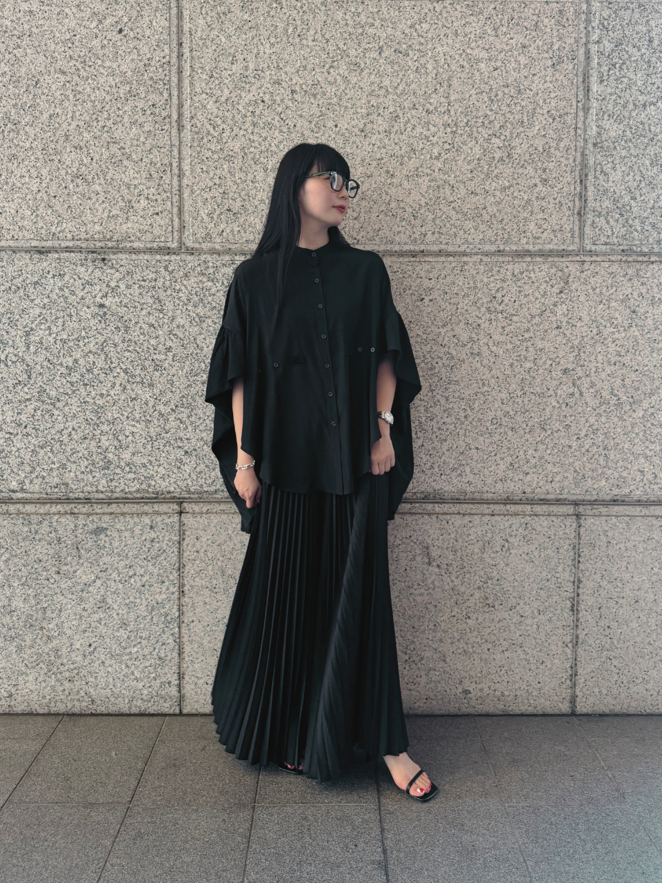 【ASYMM】COCOON FLOW SHIRT -black-