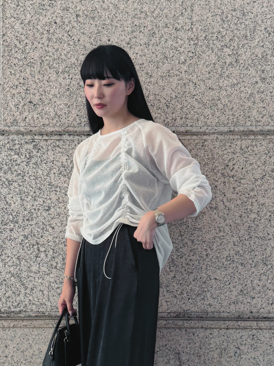 【ASYMM】TWIST LINE MESH TOPS -white-