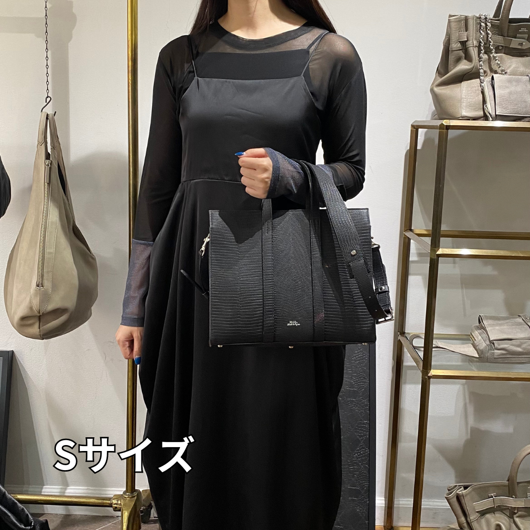 ⚠️予約【M.U.L.】スクエアトート リザード型押し -vintage ブラック-　※R7. 6月末納品予定