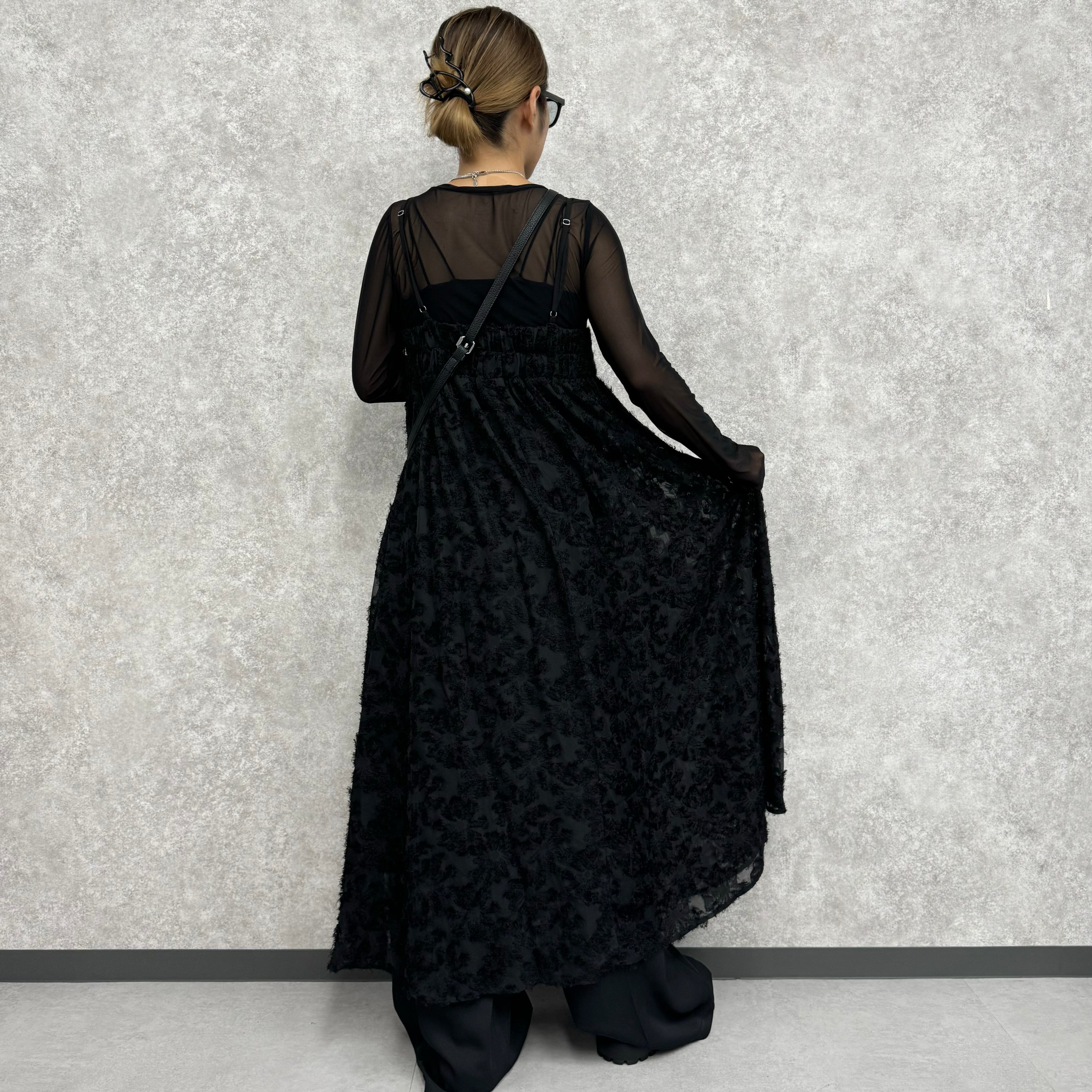 花柄シアーキャミワンピース -ブラック-  ※7/2~7/8より順次発送予定