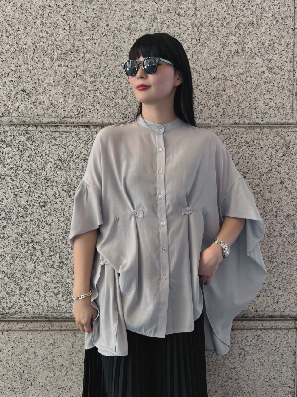 【ASYMM】COCOON FLOW SHIRT -blue gray-