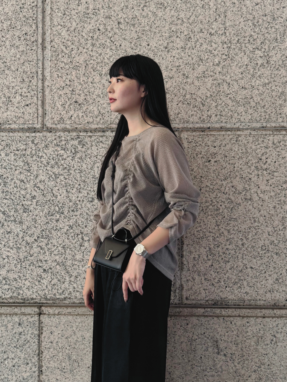 【ASYMM】TWIST LINE MESH TOPS -gray-