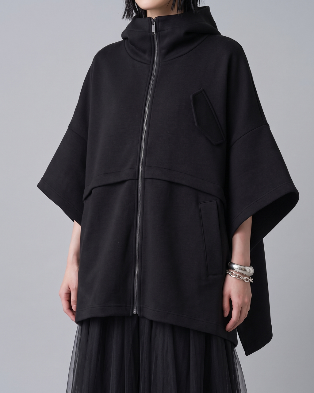 Oversized Zip Hoodie -black-