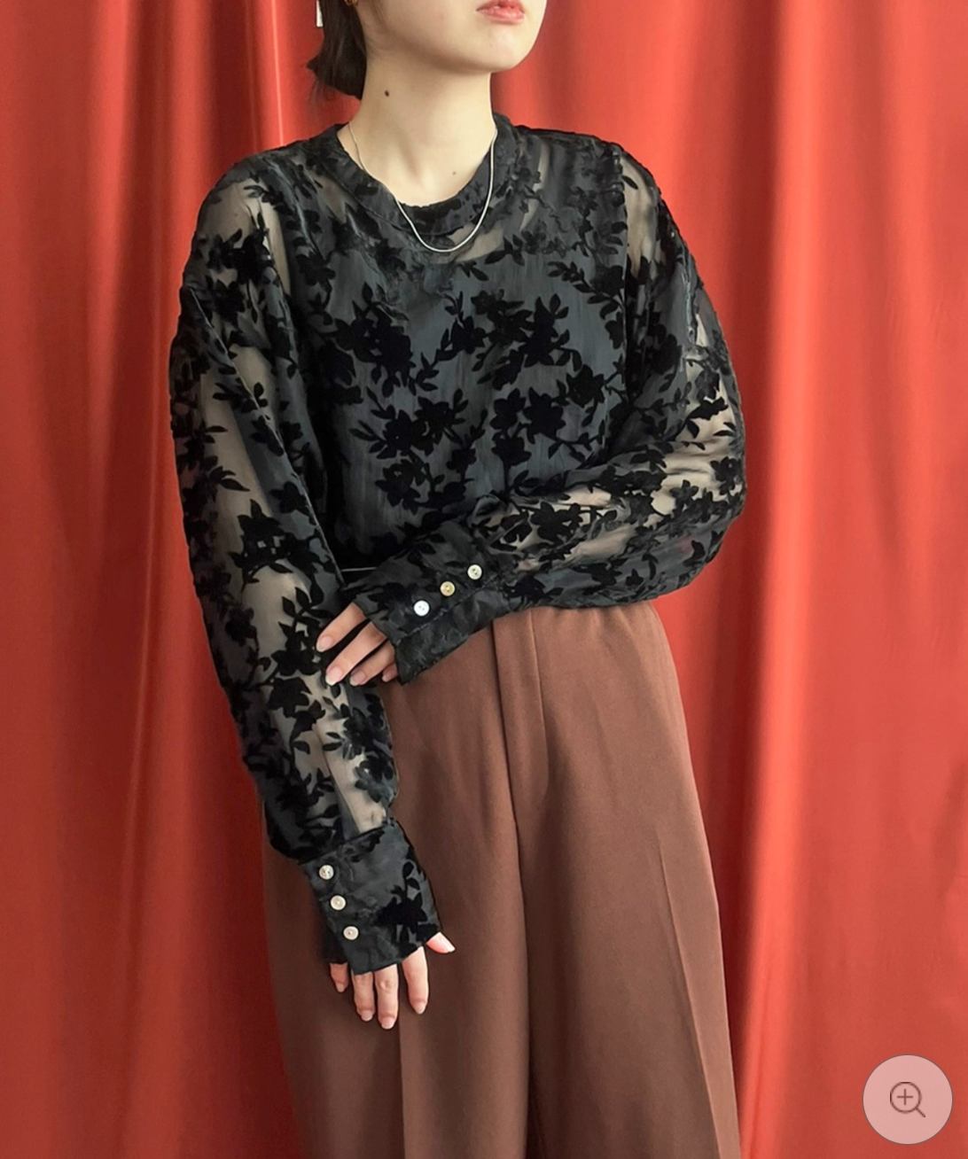 【LHELBIE】シアーベロアブラウス  -ブラック-　※10/22-28頃より順次配送予定