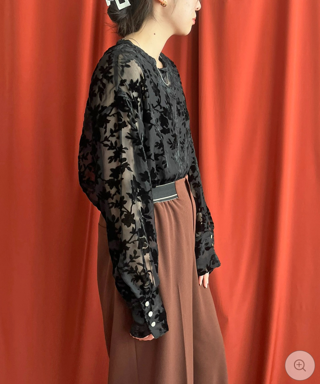 【LHELBIE】シアーベロアブラウス  -ブラック-　※10/22-28頃より順次配送予定