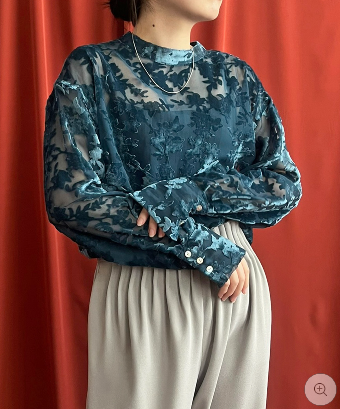 【LHELBIE】シアーベロアブラウス  -ブルー-　※10/22-28頃より順次配送予定