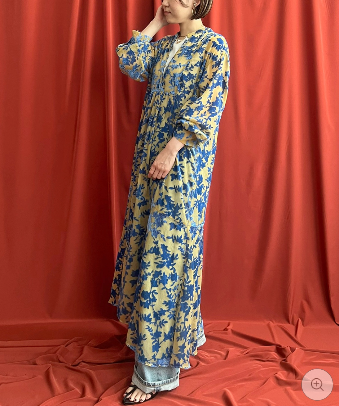 【LHELBIE】シアーベロアワンピース  -イエロー-　※10/22-28頃より順次配送予定