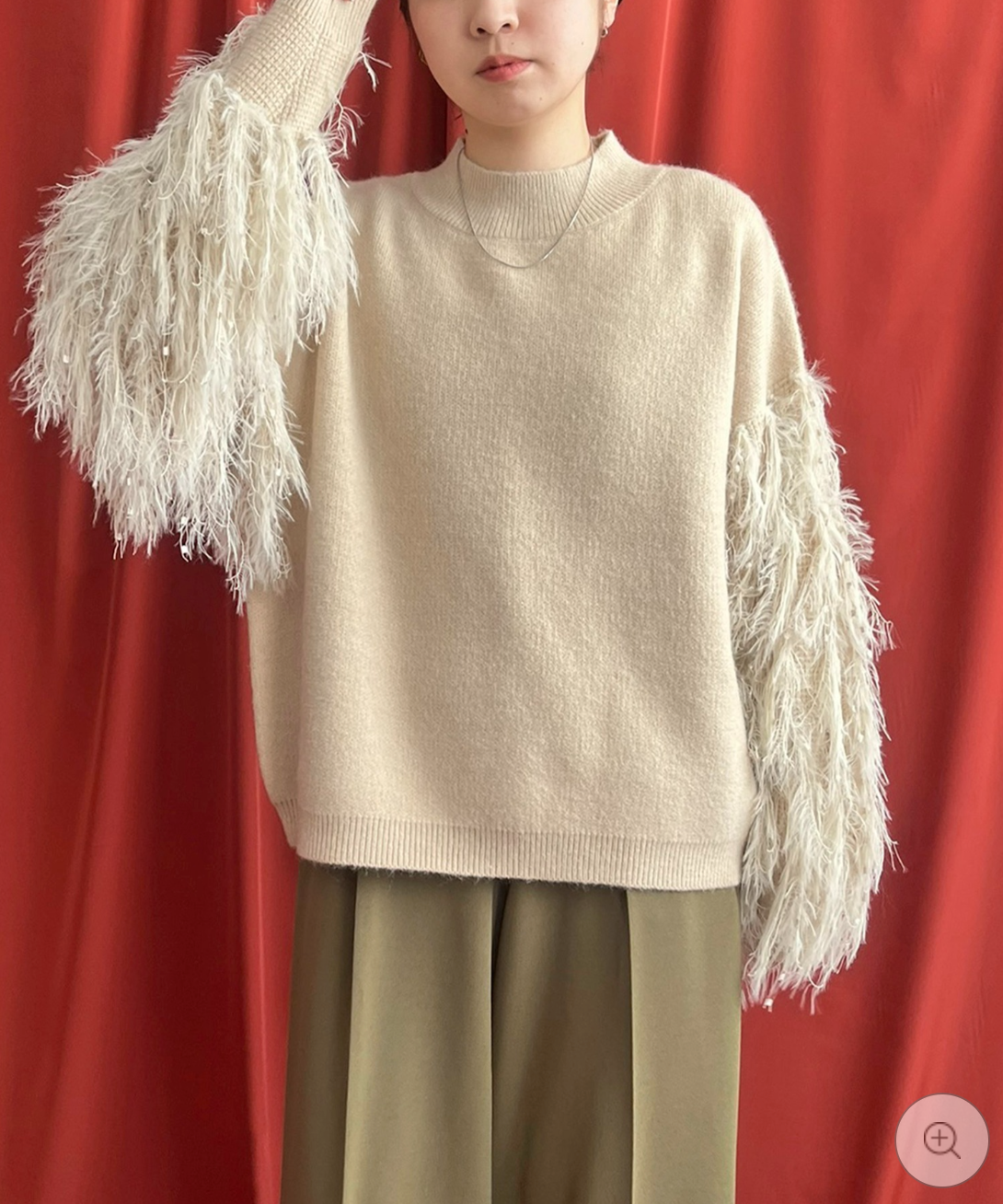 【LHELBIE】フリンジスリーブニットトップス  -アイボリー-　※10/22-28頃より順次配送予定