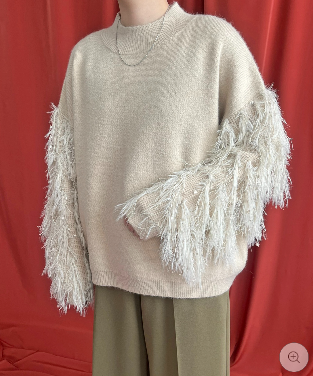 【LHELBIE】フリンジスリーブニットトップス  -アイボリー-　※10/22-28頃より順次配送予定