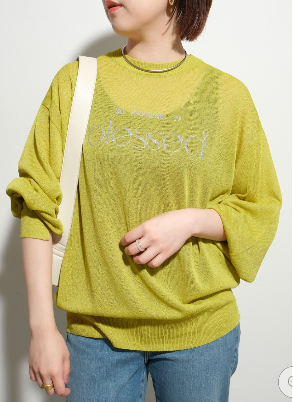 【Palm Riche】シアーロゴニットTOPS  -イエロー-　※10/22-28頃より順次配送予定