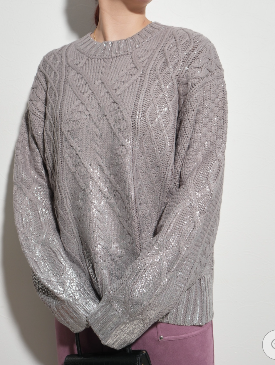 【Palm Riche】ケーブル箔プリントニット  -グレー-　※10/22-28頃より順次配送予定