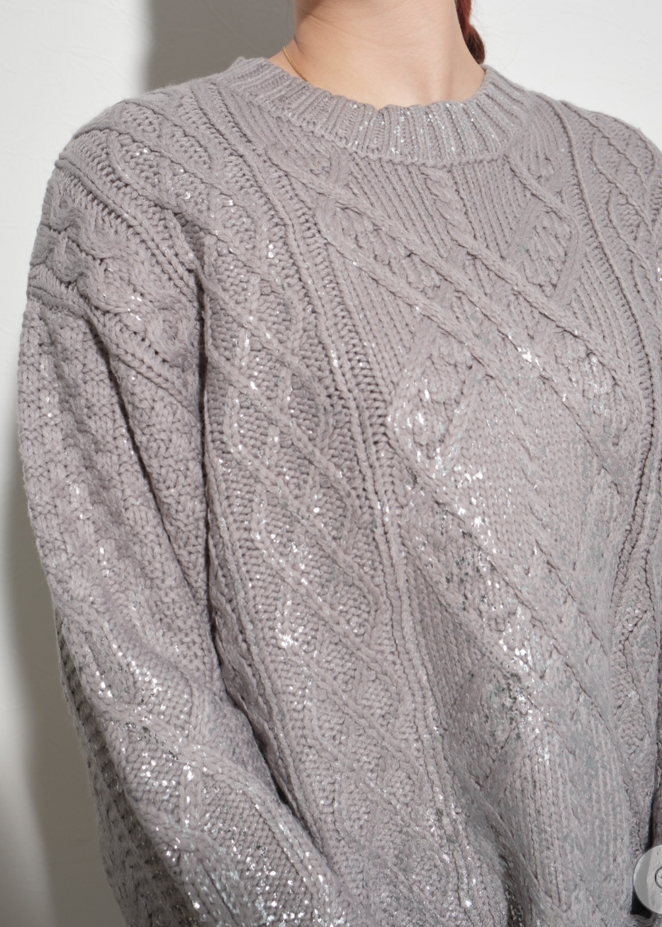 【Palm Riche】ケーブル箔プリントニット  -グレー-　※10/22-28頃より順次配送予定