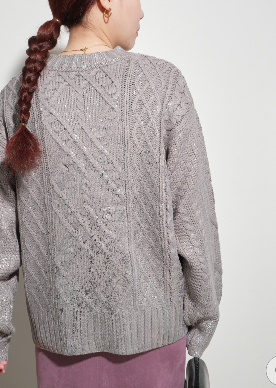 【Palm Riche】ケーブル箔プリントニット  -グレー-　※10/22-28頃より順次配送予定