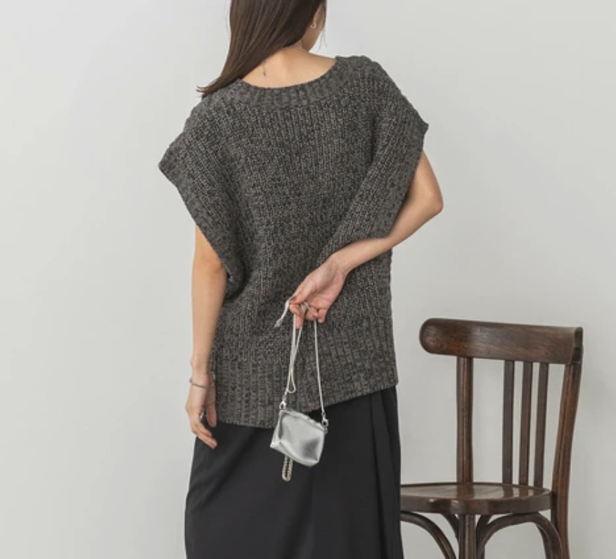 【WDQ6867-06】メランジ ケーブル編み ニットベスト    -杢グレー-　※12/17〜23頃より順次発送予定