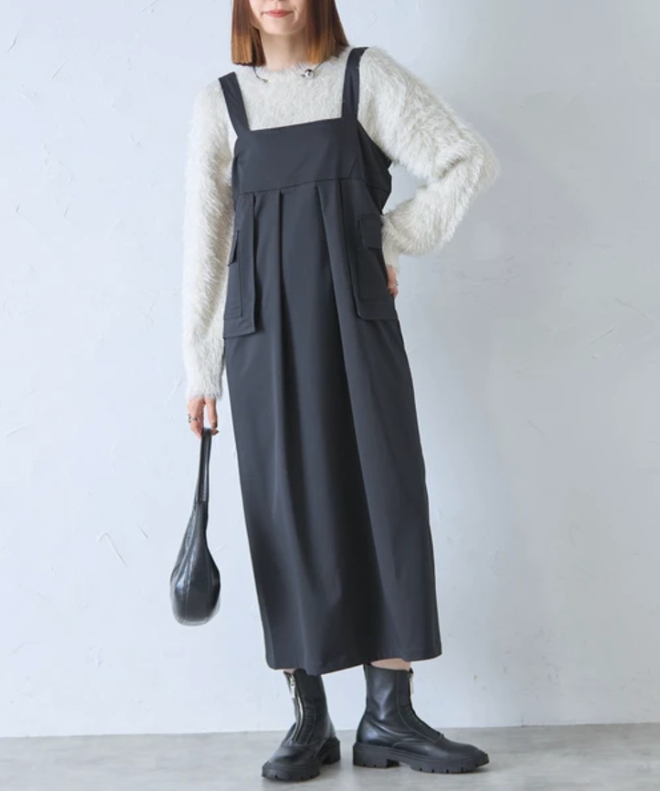 🉐アウトポケットデザインジャンパースカート　-ブラック-　※4/2-4/8迄に順次発送予定