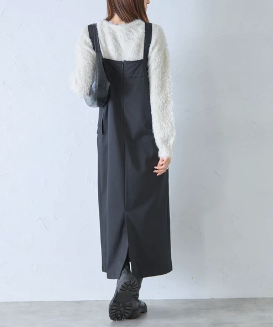 🉐アウトポケットデザインジャンパースカート　-ブラック-　※4/2-4/8迄に順次発送予定