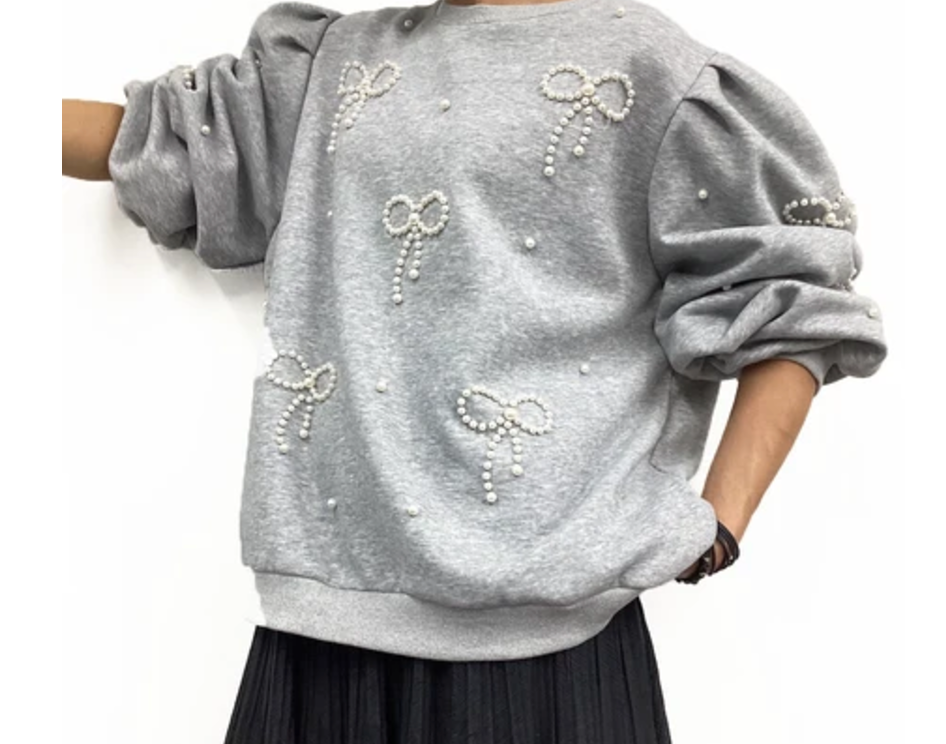 パールリボンスウェット　グレー　※2/4〜10頃より事務所から順次発送
