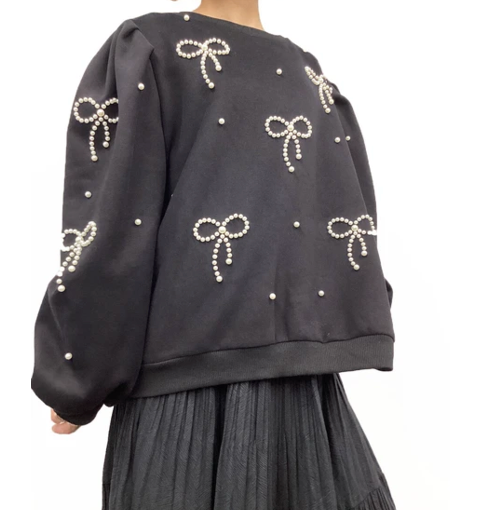 パールリボンスウェット　ブラック　※12/13~19頃より順次発送