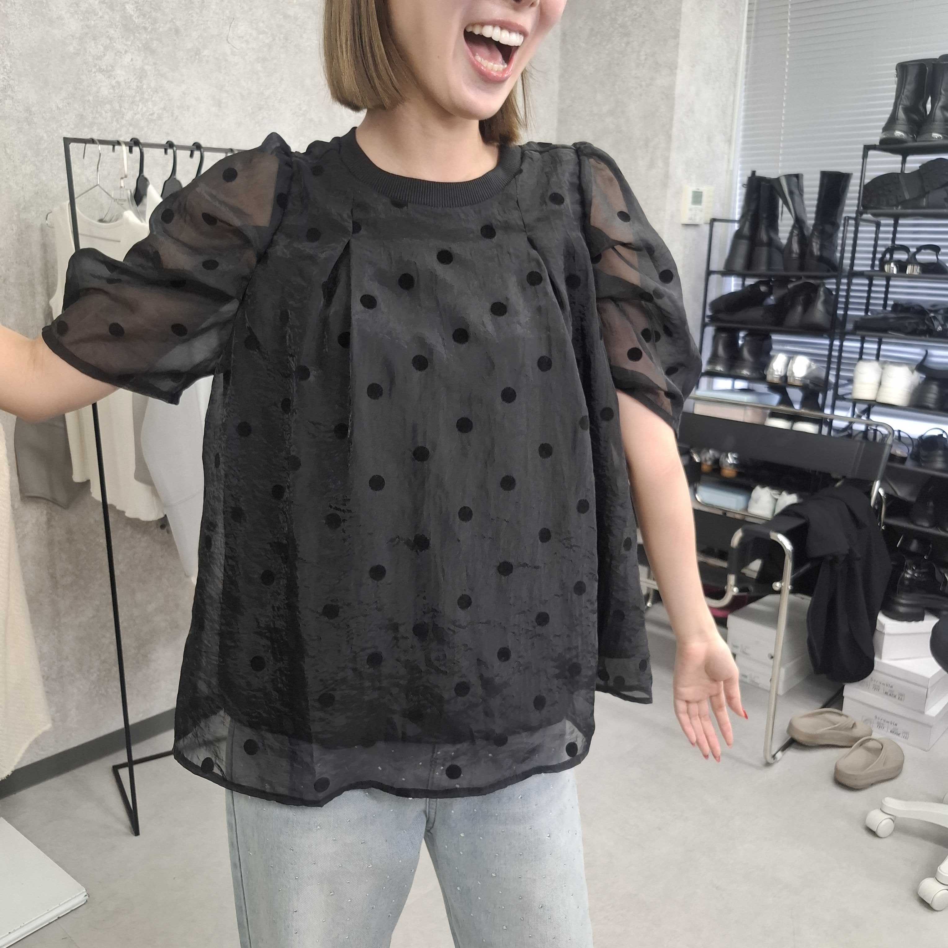 フロッキードットトップス　-ブラック-　※7/9-15迄に順次発送予定