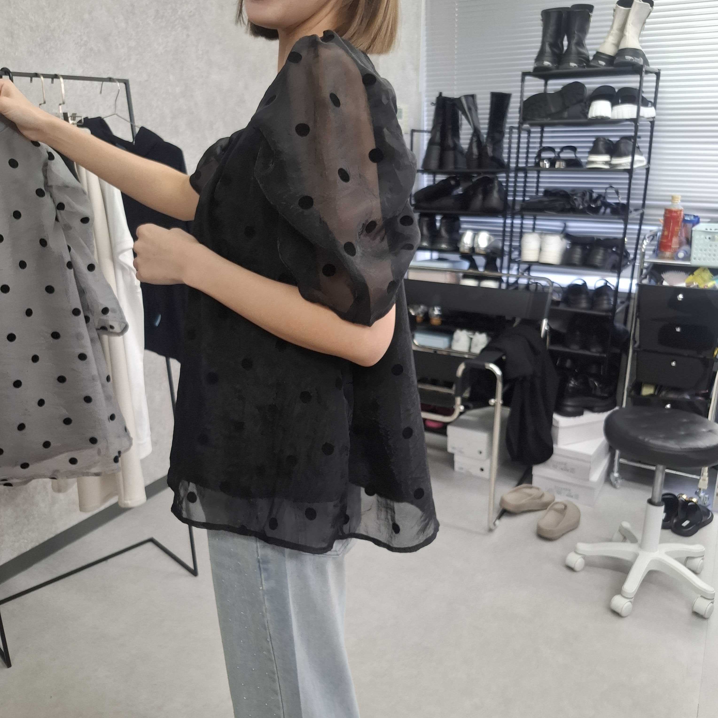 フロッキードットトップス　-ブラック-　※7/9-15迄に順次発送予定