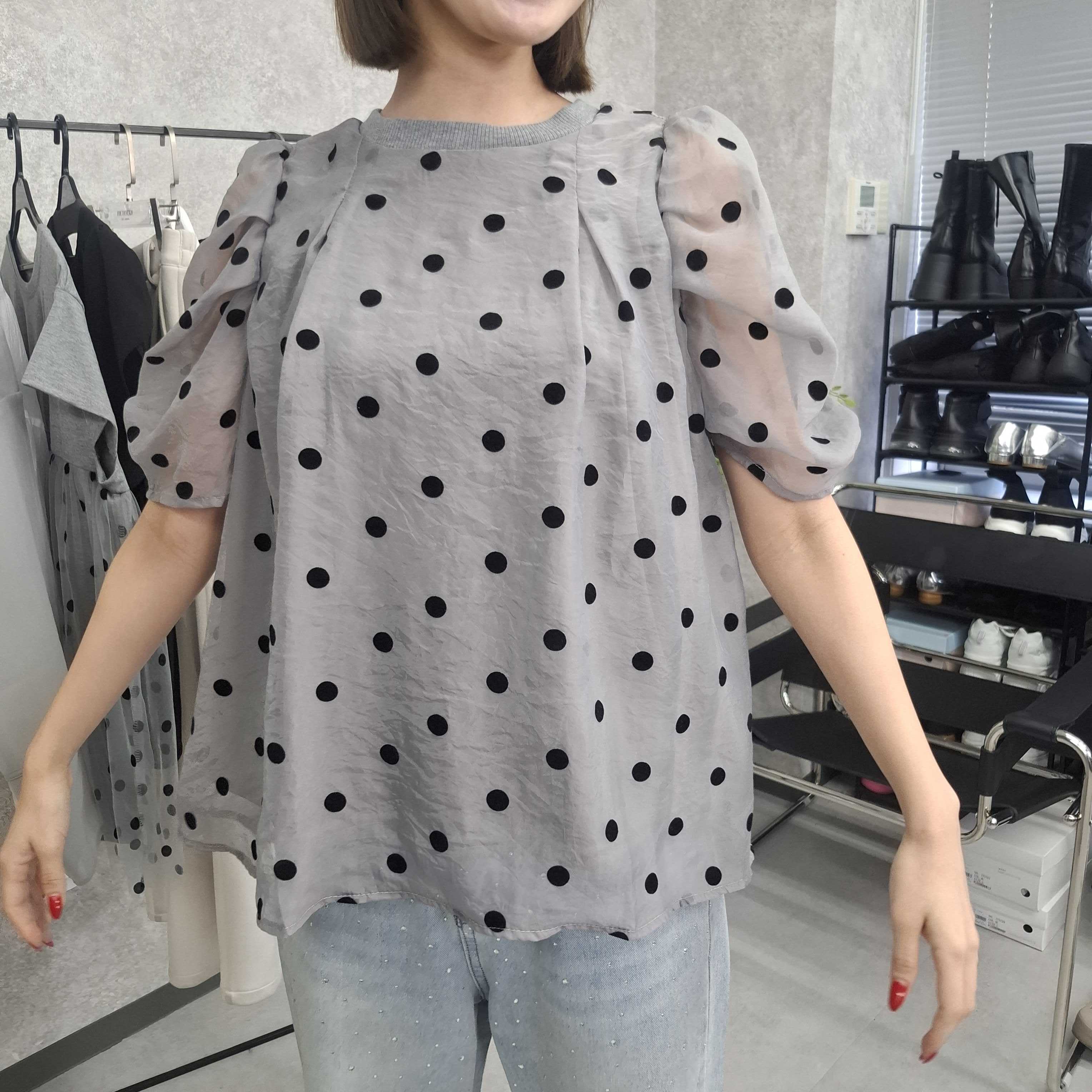 フロッキードットトップス　-グレー-　※7/9-15迄に順次発送予定