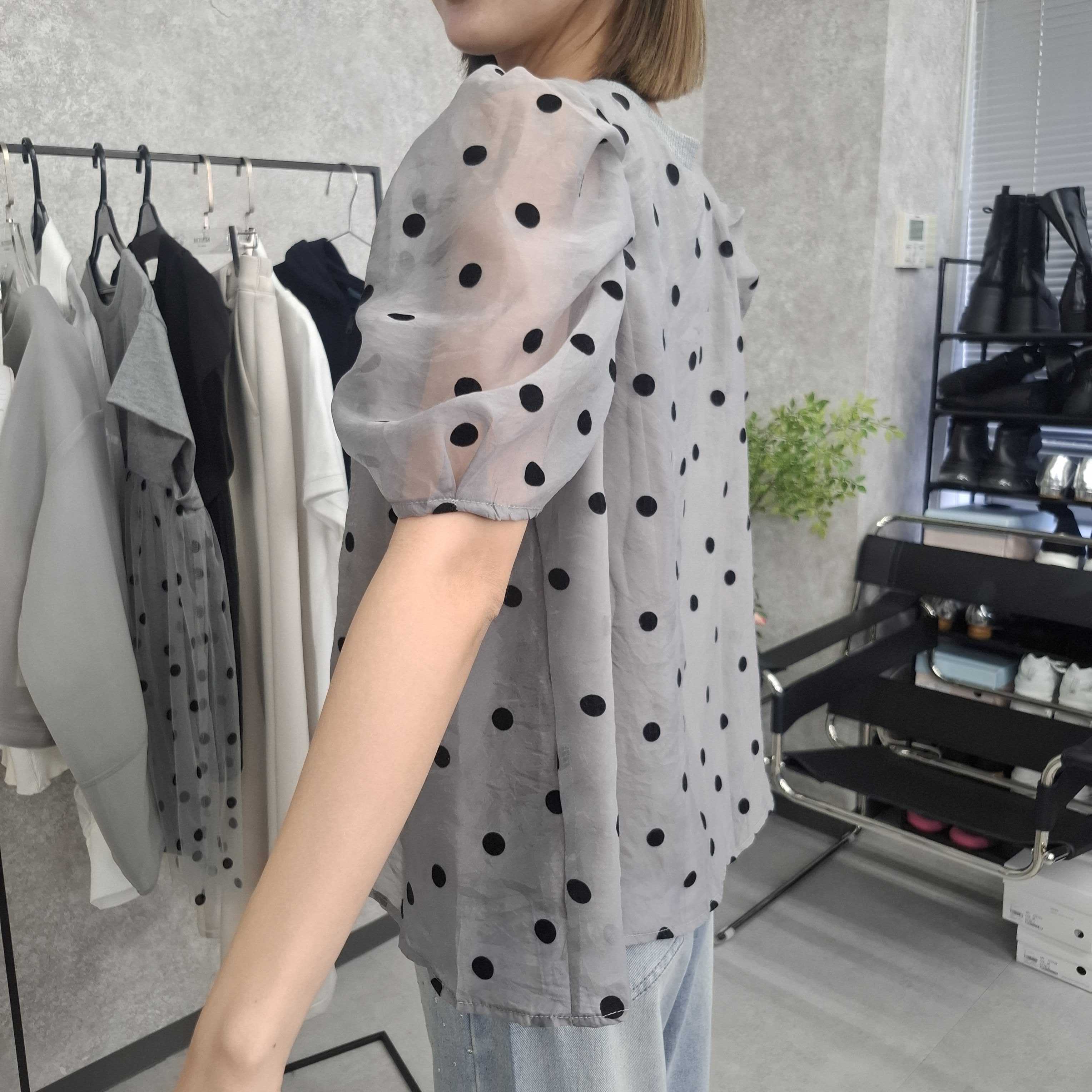 フロッキードットトップス　-グレー-　※7/9-15迄に順次発送予定