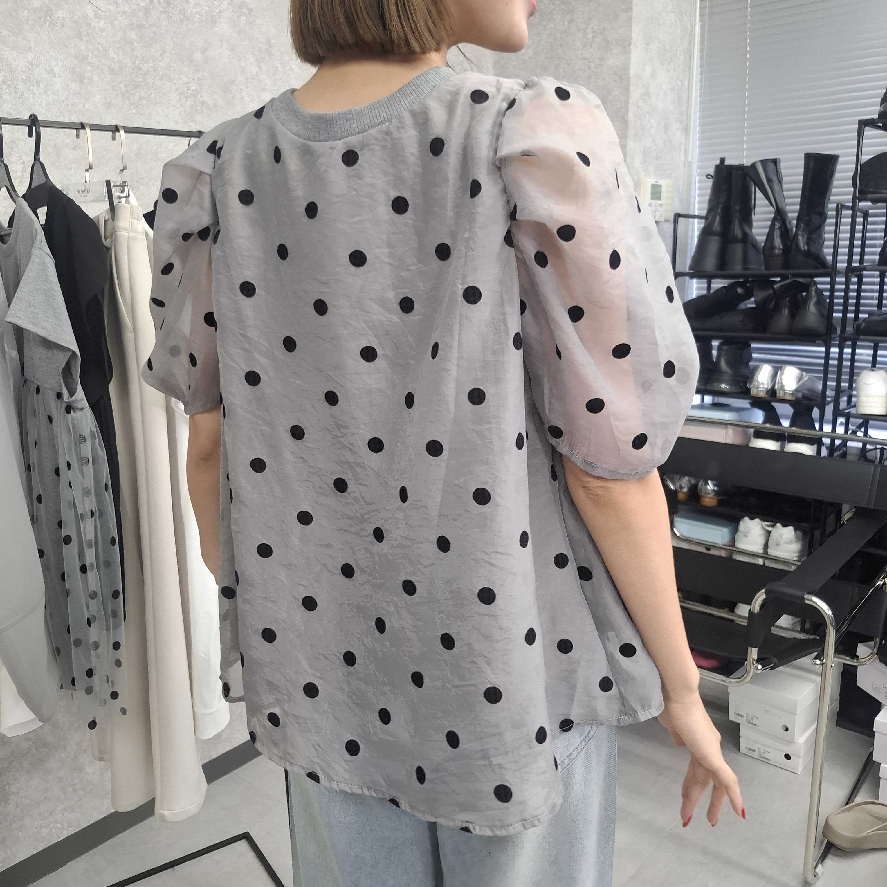 フロッキードットトップス　-グレー-　※7/9-15迄に順次発送予定