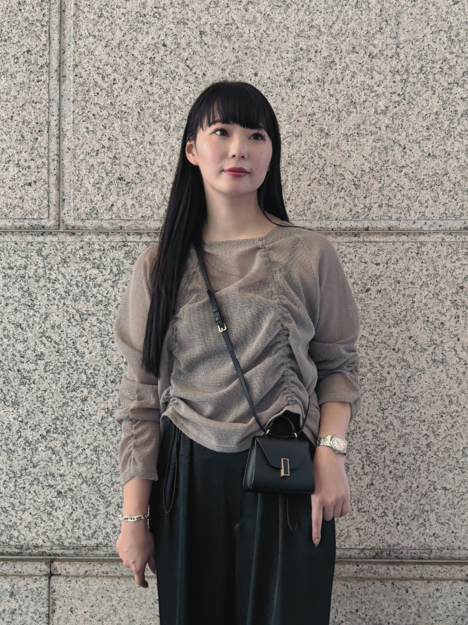 【ASYMM】TWIST LINE MESH TOPS -gray-