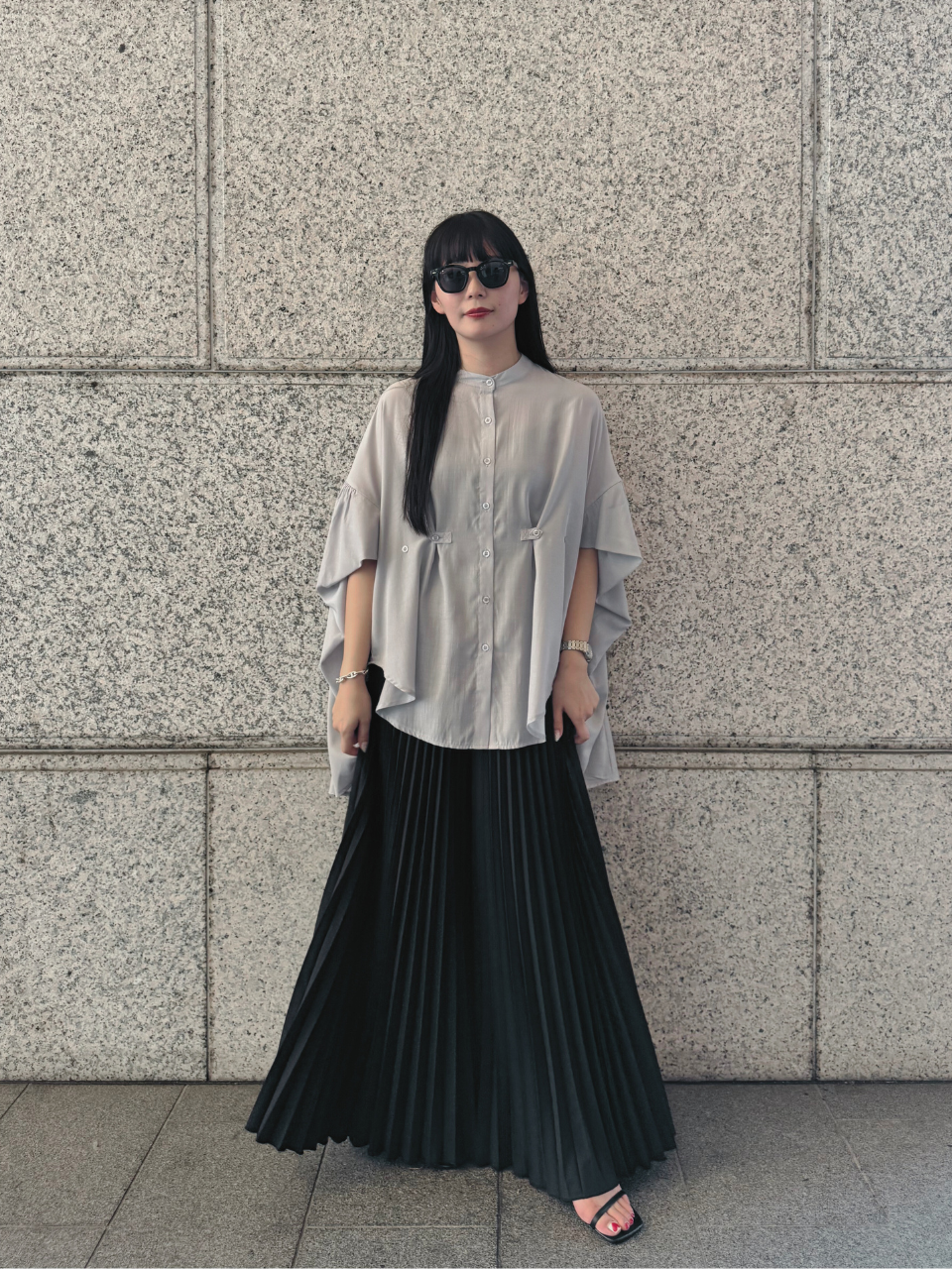 【ASYMM】COCOON FLOW SHIRT -blue gray-