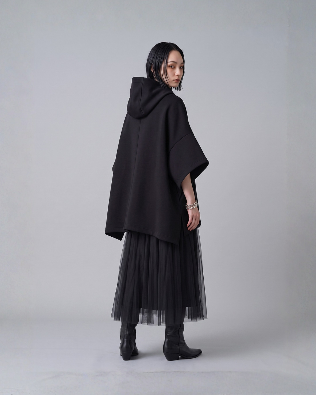Oversized Zip Hoodie -black-