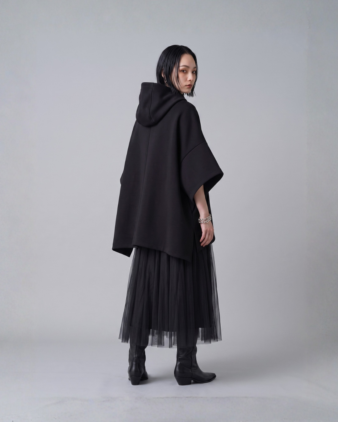 Oversized Zip Hoodie -black-