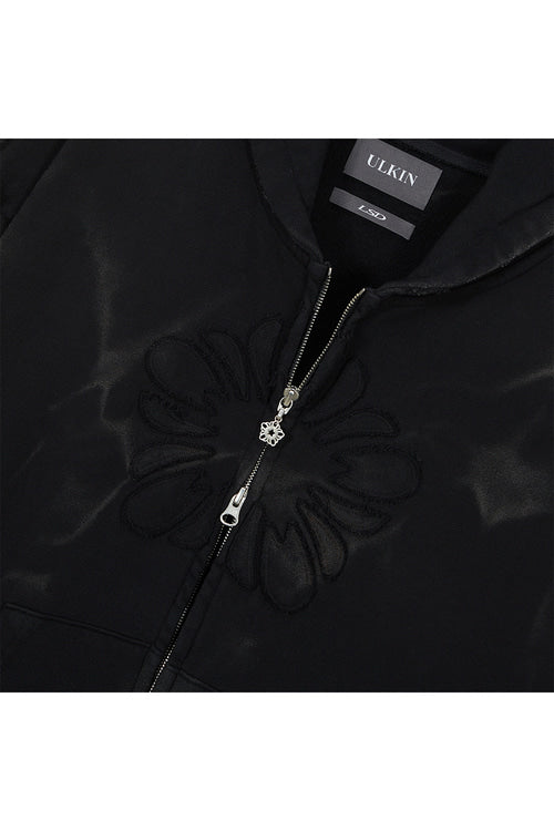 ※予約商品【ULKIN】MUGUNG Bleach Washed Cotton Hoodie Zip-up_Black　※12月頃より順次配送予定