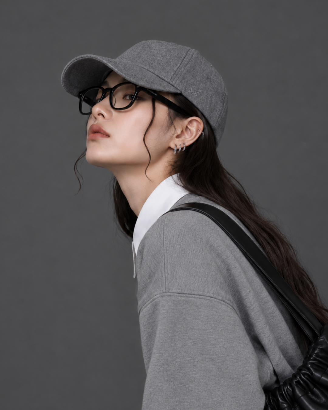 One-Point Logo Wool Cap -charcoal-