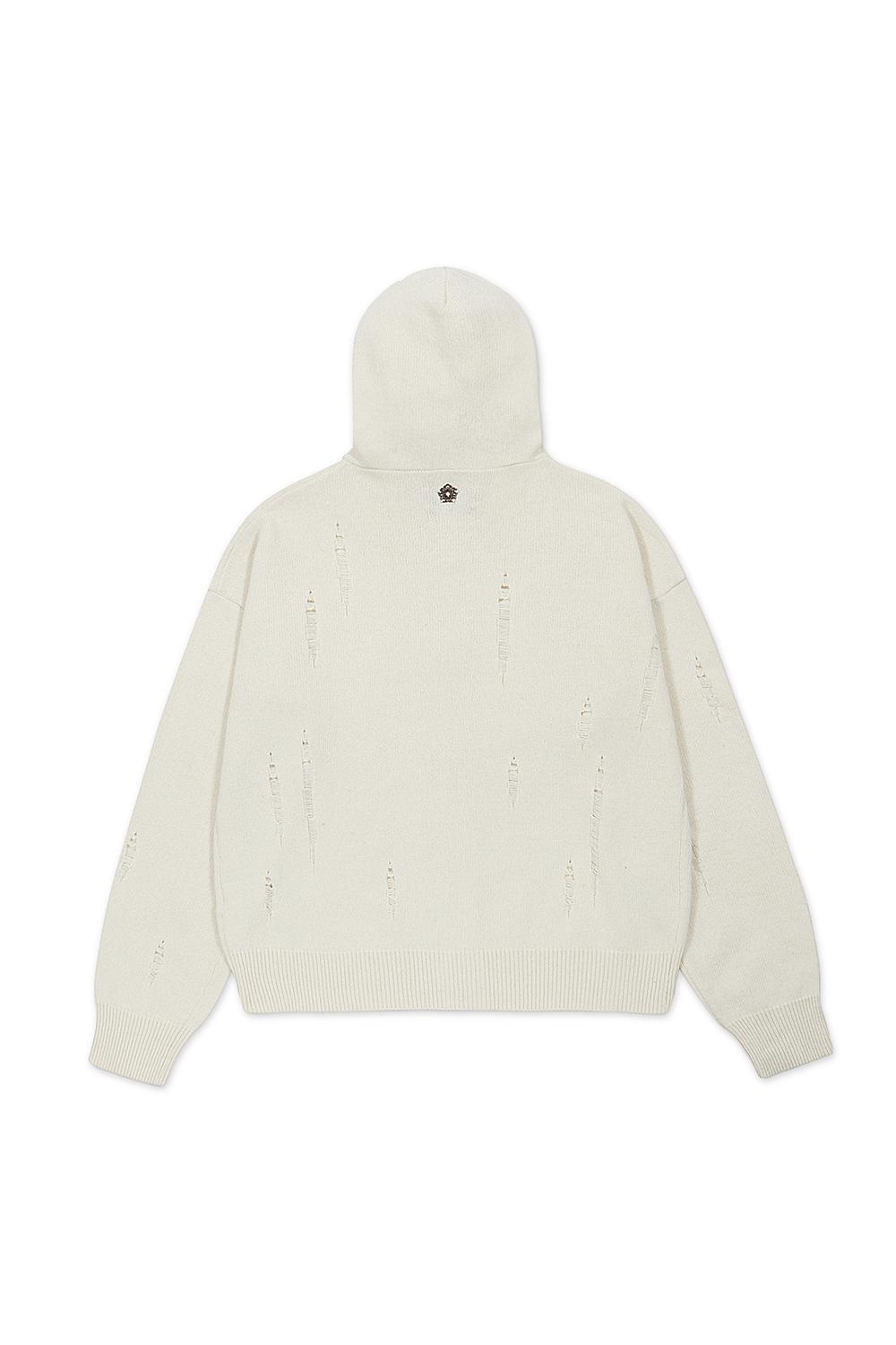 ※予約商品【ULKIN】[Runway]Damaged Hooded Knit Cardigan_Oatmeal　※12月頃より順次配送予定