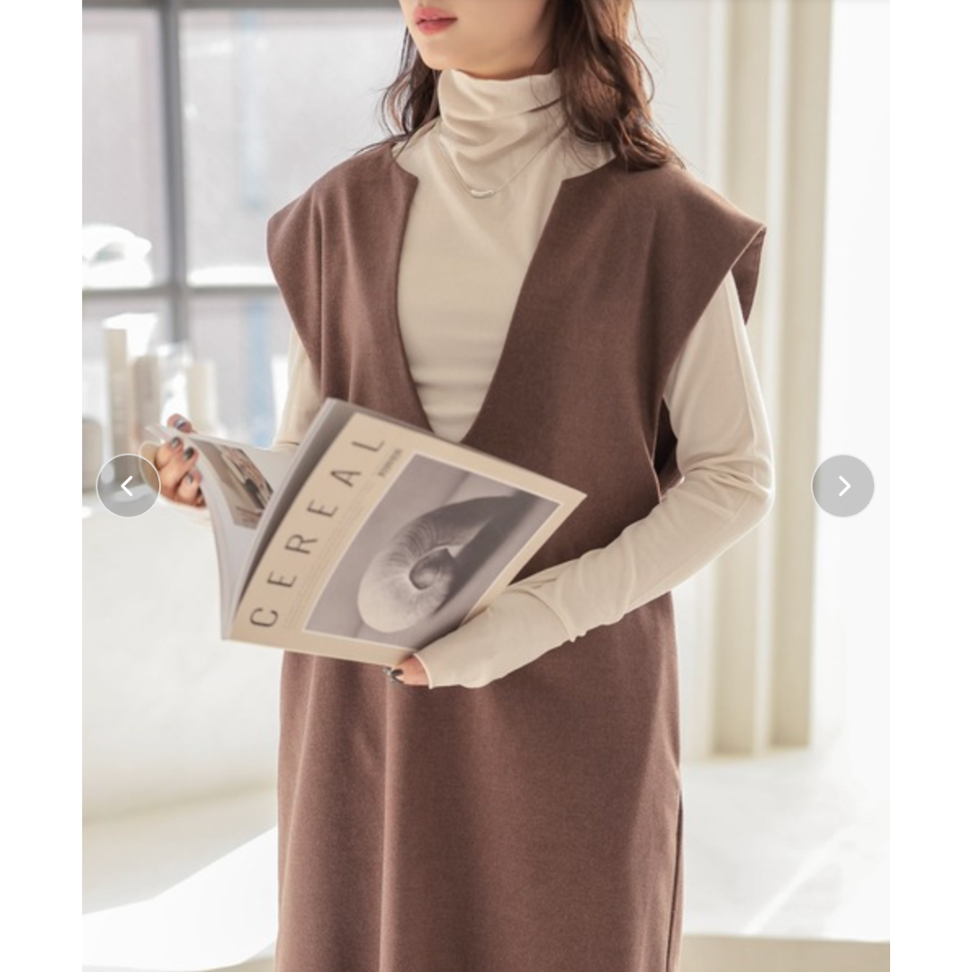 キーネックフレンチスリーブロングワンピース -ブラウン-　※10/29〜11/4より順次配送