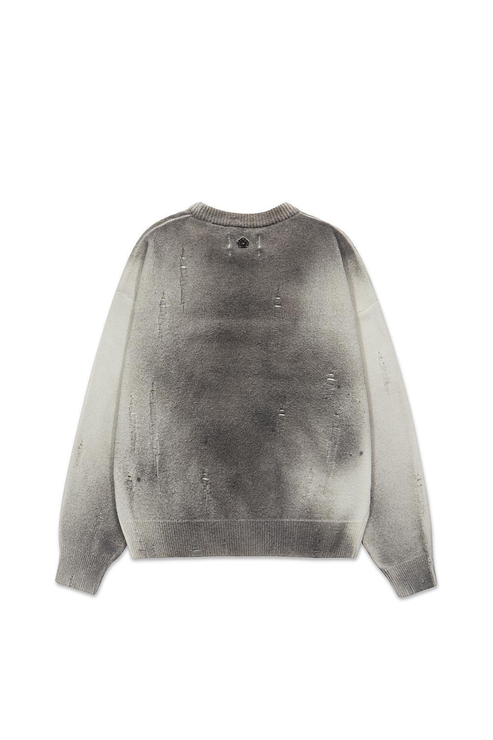 ※予約商品【ULKIN】Spray Damaged Round Knit Grey　※12月頃より順次配送予定