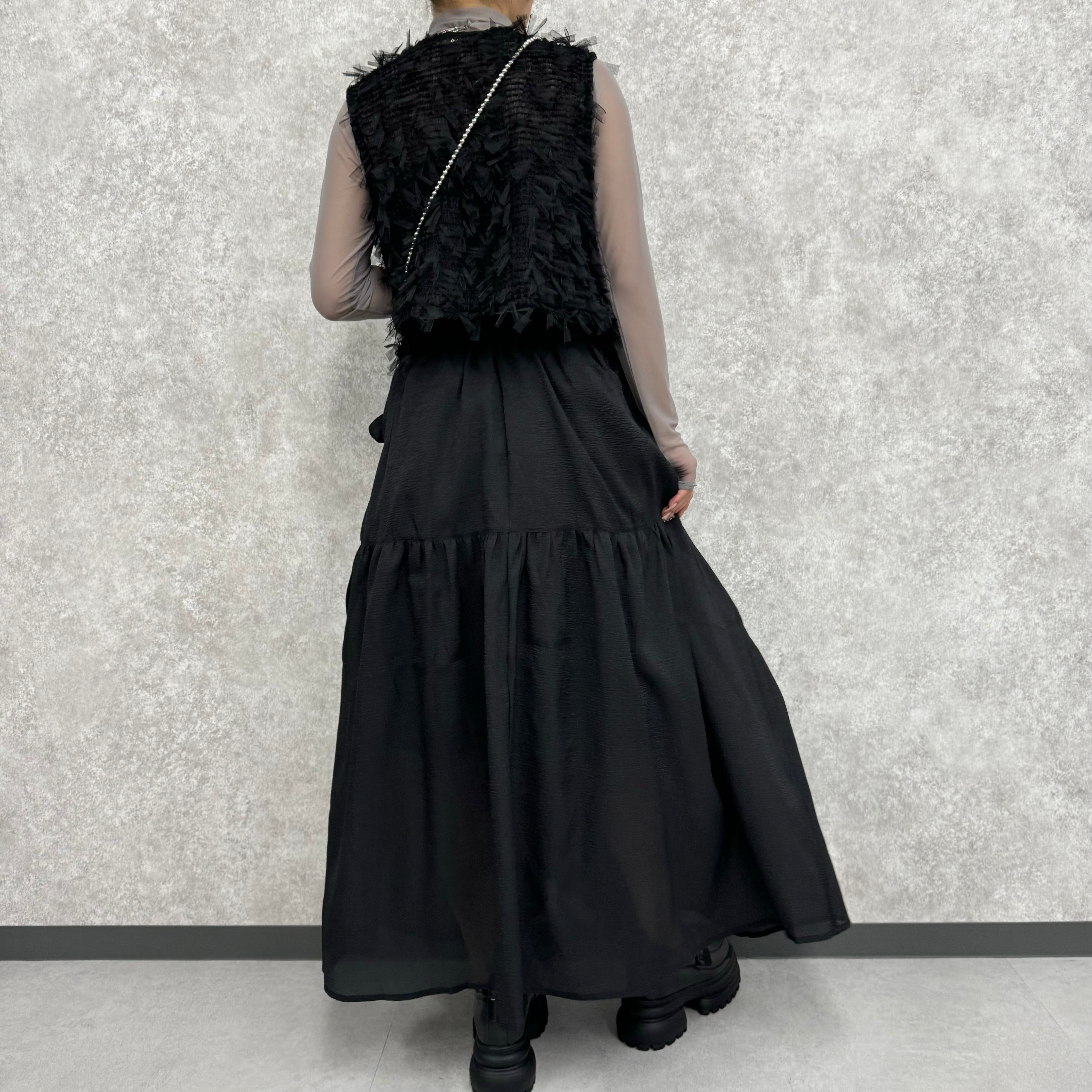 🉐特別セール🉐リボンギャザースカート -ブラック-      ※2/12〜17頃より順次配送予定