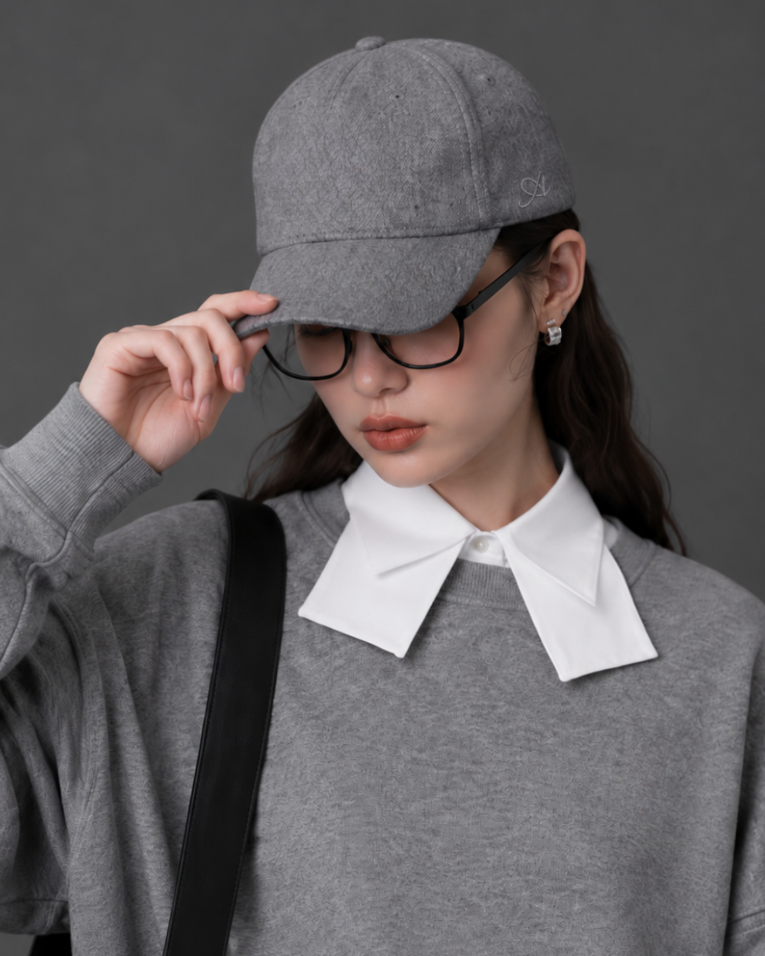 One-Point Logo Wool Cap -charcoal-
