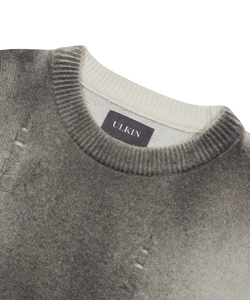 ※予約商品【ULKIN】Spray Damaged Round Knit Grey　※12月頃より順次配送予定